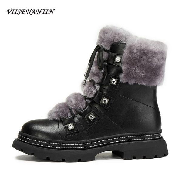 leather fur thick sole velvet warm lace-up short snow boots women winter round toe casual chunky bottom metal decoration shoes, Black
leather fur thick sole velvet warm lace-up short snow boots women winter round toe casual chunky bottom metal decoration shoes, Black