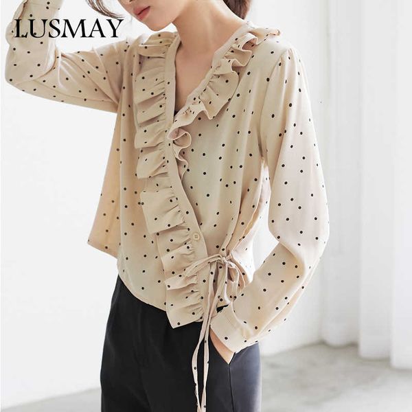 2021 women's leaf v neck shirts wave point loose short and blouses long sleeve streetwear fashion chiffon blouse, White
2021 women's leaf v neck shirts wave point loose short and blouses long sleeve streetwear fashion chiffon blouse, White