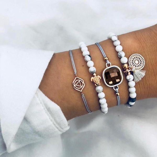 4pcs/set vintage lady bracelets lips geometric turtle square fringe white beads gold bracelet set women jewelry accessories, Black
4pcs/set vintage lady bracelets lips geometric turtle square fringe white beads gold bracelet set women jewelry accessories, Black