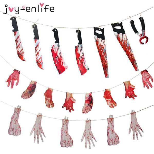 1set bloody knife hand foot banners haunted house hanging garland halloween party accessories props flags banner
1set bloody knife hand foot banners haunted house hanging garland halloween party accessories props flags banner