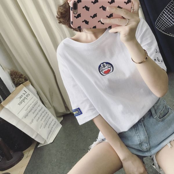 new cartoon t-shirt in summer of 2019 women's shirtembroidered shirtshort sleeve loose crew neck student's korean bottomed shirt e, White
new cartoon t-shirt in summer of 2019 women's shirtembroidered shirtshort sleeve loose crew neck student's korean bottomed shirt e, White