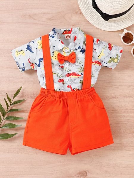 baby dinosaur print bow front shirt & pinafore shorts she, White
baby dinosaur print bow front shirt & pinafore shorts she, White