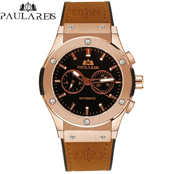 men automatic self wind mechanical rose gold silver black case brown leather rubber strap casual sports geneve watch t200311, Slivery;brown
men automatic self wind mechanical rose gold silver black case brown leather rubber strap casual sports geneve watch t200311, Slivery;brown