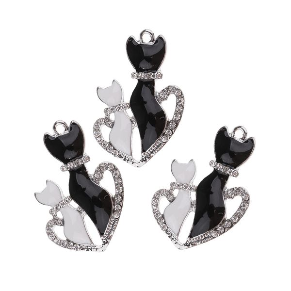 3 pieces silver tone enamel cat lover charms rhinestone pendants for diy jewelry making crafting fit necklace bracelet spacers dangle beads, Black
3 pieces silver tone enamel cat lover charms rhinestone pendants for diy jewelry making crafting fit necklace bracelet spacers dangle beads, Black