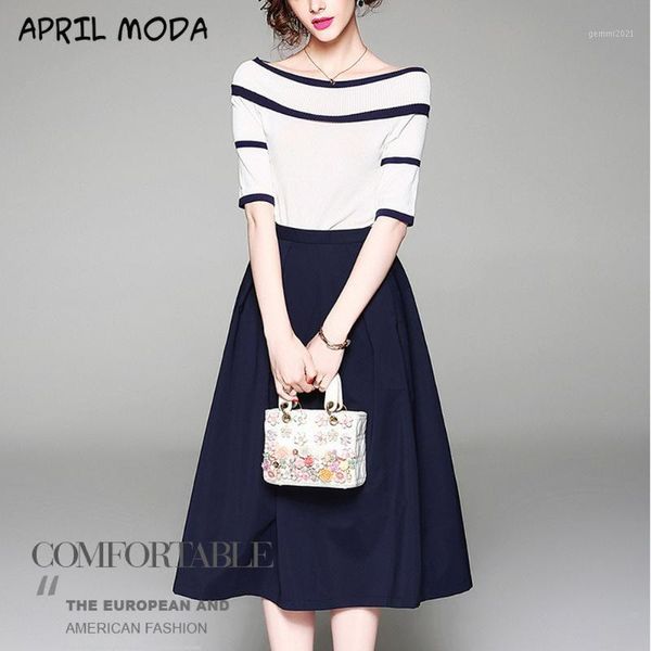 fashion word shoulder striped sweater commuting style solid color stitching skirt two-piece suit spring summer new ladies suit1, White
fashion word shoulder striped sweater commuting style solid color stitching skirt two-piece suit spring summer new ladies suit1, White