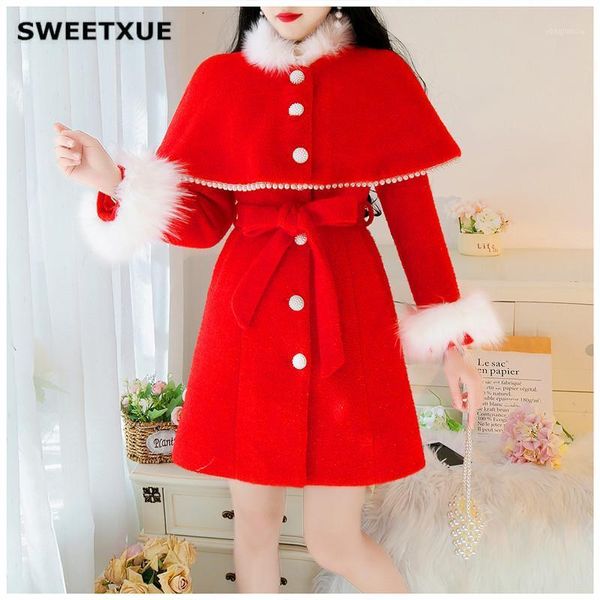 sweetxue new sweet cloak solid color winter single-breasted woolen coat with faux fur collar beaded women jacket1, Black
sweetxue new sweet cloak solid color winter single-breasted woolen coat with faux fur collar beaded women jacket1, Black