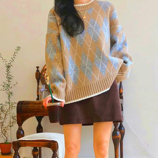 women's sweaters sweater women lazy thicken crewneck diamond lattice geometric elastic pullover soft loose knitting bottoming, White;black
women's sweaters sweater women lazy thicken crewneck diamond lattice geometric elastic pullover soft loose knitting bottoming, White;black