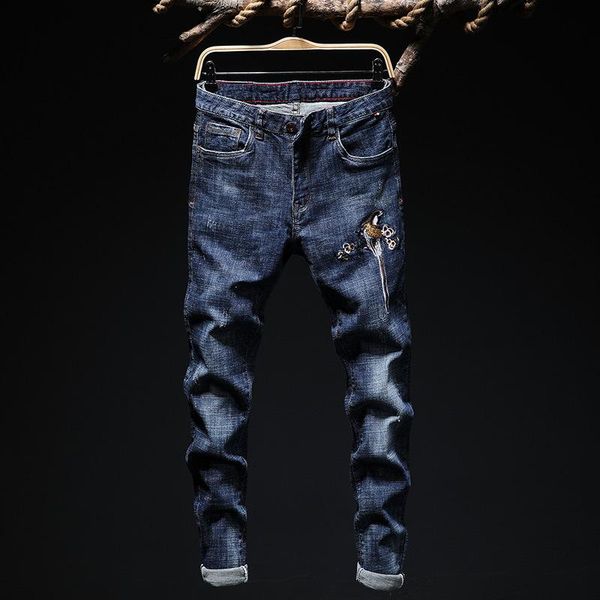2020 fashion hip hop men jeans retro knee hole zipped biker jeans men spring slim bird embroidery destroyed ripped denim pants, Blue
2020 fashion hip hop men jeans retro knee hole zipped biker jeans men spring slim bird embroidery destroyed ripped denim pants, Blue