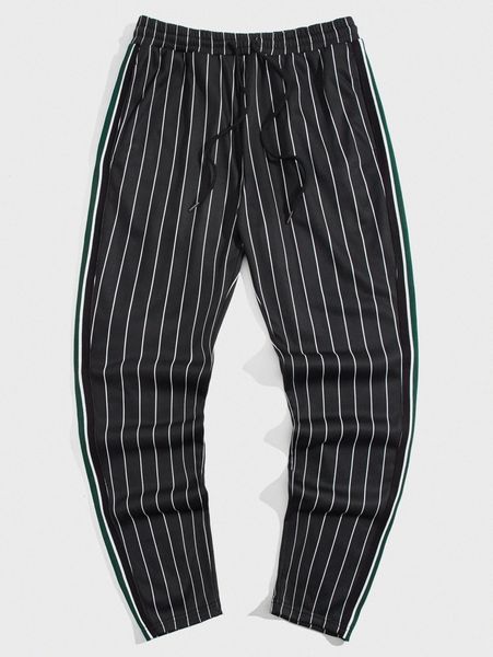 men striped contrast tape drawstring waist sweatpants h58v#, Black
men striped contrast tape drawstring waist sweatpants h58v#, Black