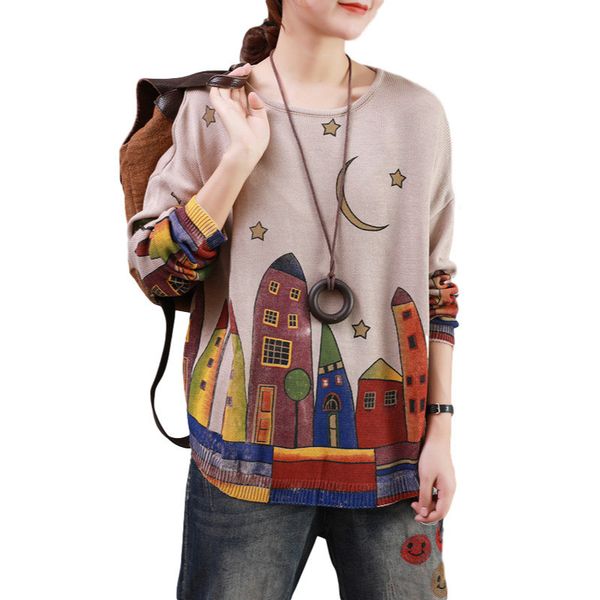 vintage spring fashionable ladies cartoons printed women's sweaters large female size pullovers knitted jumpers split hzt2, White;black
vintage spring fashionable ladies cartoons printed women's sweaters large female size pullovers knitted jumpers split hzt2, White;black