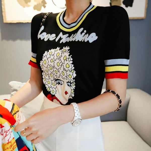 girl pattern short sleeve knitting cloth womens black jacquard female pullover jumper casual sweater drop shipping, White;black
girl pattern short sleeve knitting cloth womens black jacquard female pullover jumper casual sweater drop shipping, White;black
