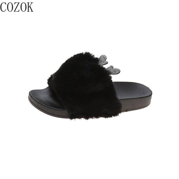 summer new women's slippers 2021 casual fashion vamp furry love rhinestone antlers decoration trend wild outdoor women's shoes, Black
summer new women's slippers 2021 casual fashion vamp furry love rhinestone antlers decoration trend wild outdoor women's shoes, Black
