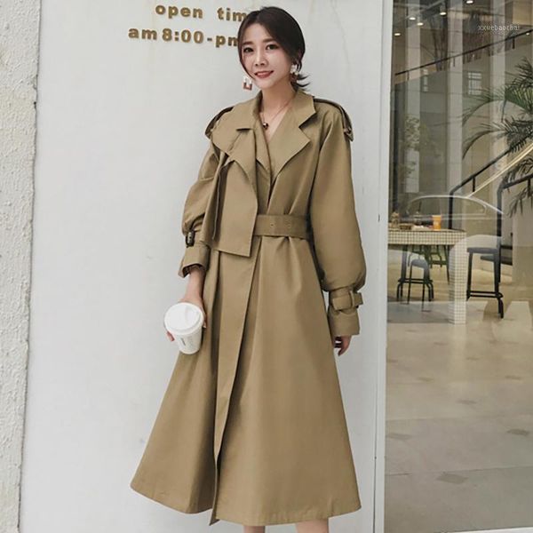 women trench coat 2020 autumn casual belt waist long coat turn down collar long sleeve windbreaker trench fashion outwear1, Tan;black
women trench coat 2020 autumn casual belt waist long coat turn down collar long sleeve windbreaker trench fashion outwear1, Tan;black