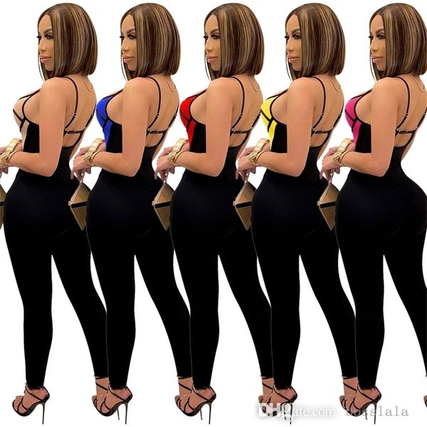 women skinny jumpsuits 2022 spring summer fashion suspenders backless leggings casual splicing rompers, Black;white
women skinny jumpsuits 2022 spring summer fashion suspenders backless leggings casual splicing rompers, Black;white