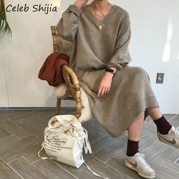 shijia korean chic loose thicken maxi sweater dress v neck long-sleeve oversize keep warm knit dress female autumn winter 2020 lj201203, White;black
shijia korean chic loose thicken maxi sweater dress v neck long-sleeve oversize keep warm knit dress female autumn winter 2020 lj201203, White;black