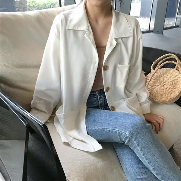 womens shirts clothes kawaii retro solid color pocket chiffon cotton loose shirt cardigan female punk cute tunic for women, White
womens shirts clothes kawaii retro solid color pocket chiffon cotton loose shirt cardigan female punk cute tunic for women, White