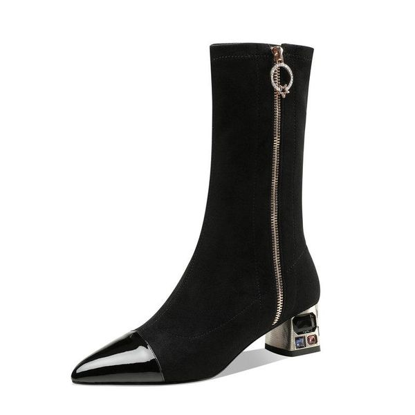 band design shoes women heels fashion suede leather rhinestone med heels boots bots party woking mid-calf boots, Black
band design shoes women heels fashion suede leather rhinestone med heels boots bots party woking mid-calf boots, Black