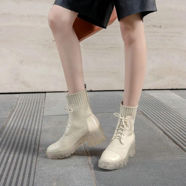 boots sianie tianie autumn knitted stretch fabric woman lace-up chunky clear transparent heels platform women ankle, Black
boots sianie tianie autumn knitted stretch fabric woman lace-up chunky clear transparent heels platform women ankle, Black