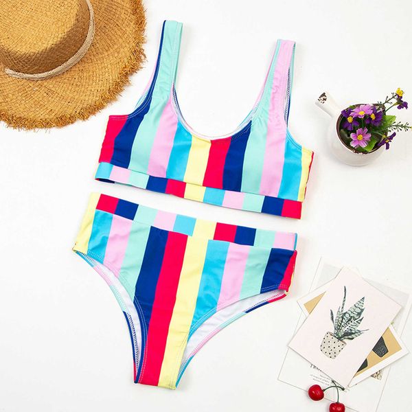 2021 women's two piece colorful striped bikini set summer bandage push up swimsuits brazilian biquini swimwear beach suit, White;black
2021 women's two piece colorful striped bikini set summer bandage push up swimsuits brazilian biquini swimwear beach suit, White;black