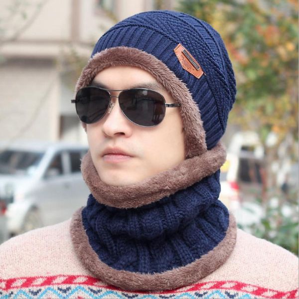 hats, scarves & gloves sets mzt770 hat scarf set men thick warm winter beanie male fleece lined knit beanies riding snow ski cap accessory, Blue;gray 
hats, scarves & gloves sets mzt770 hat scarf set men thick warm winter beanie male fleece lined knit beanies riding snow ski cap accessory, Blue;gray