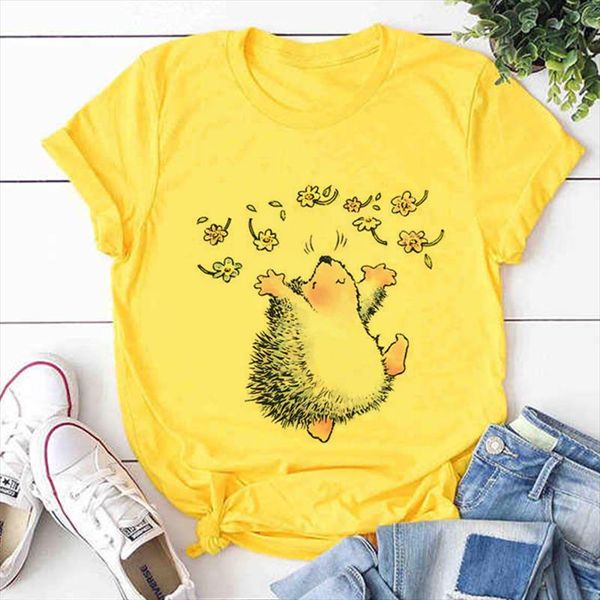 hedgehog with dandelion woman tshirts loose spring 2020 new t shirt female summer shirt easy matching round neck t shirts, White 
hedgehog with dandelion woman tshirts loose spring 2020 new t shirt female summer shirt easy matching round neck t shirts, White