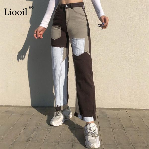 liooil patchwork straight leg jeans woman high waist trousers with pockets 2021 streetwear color block brown denim pants1, Blue
liooil patchwork straight leg jeans woman high waist trousers with pockets 2021 streetwear color block brown denim pants1, Blue