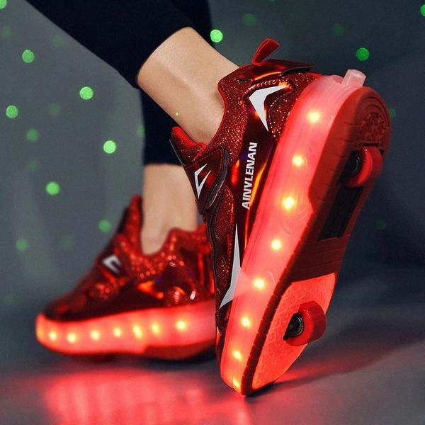 size 28-40 led wheel sneakers for kids boy girl usb charging glowing roller shoes with lights double wheels children skate shoes #qr2i 
size 28-40 led wheel sneakers for kids boy girl usb charging glowing roller shoes with lights double wheels children skate shoes #qr2i