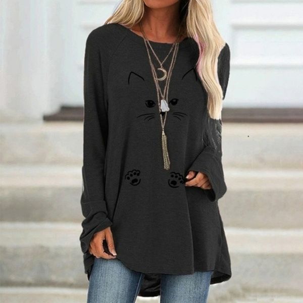 fall 2019 large crew t-shirt neck cat print loose long sleeve t-shirt medium long xqkx5, White
fall 2019 large crew t-shirt neck cat print loose long sleeve t-shirt medium long xqkx5, White