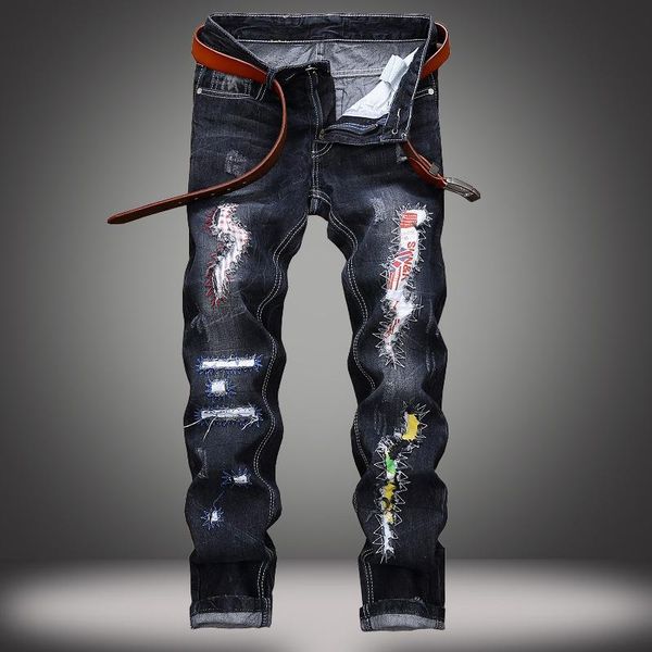 1j new european and american jeans men's foreign trade hole patch straight tube personalized fashionable men's pants wholesale, Blue
1j new european and american jeans men's foreign trade hole patch straight tube personalized fashionable men's pants wholesale, Blue