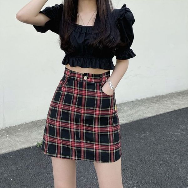 85evl h5lxq high 19780 hip-covered line coat a plaid skirt skirt women bubble sleeve short navel waist summer, Gray
85evl h5lxq high 19780 hip-covered line coat a plaid skirt skirt women bubble sleeve short navel waist summer, Gray