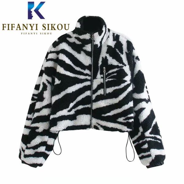 women's fur & faux winter women lamb jacket zebra print fashion zipper short plush coats streetwear loose coat female, Black
women's fur & faux winter women lamb jacket zebra print fashion zipper short plush coats streetwear loose coat female, Black