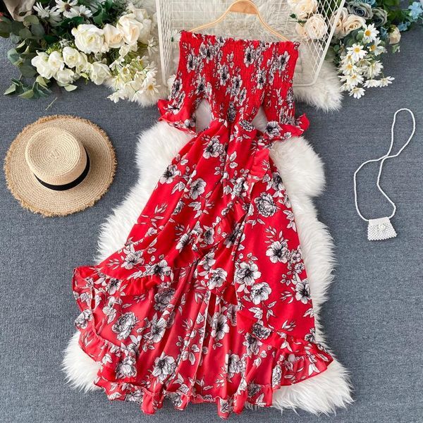 women irregular floral ruched sundress boho midi long slash neck holiday vintage summer off shoulder print ruffle dress, Black;gray
women irregular floral ruched sundress boho midi long slash neck holiday vintage summer off shoulder print ruffle dress, Black;gray