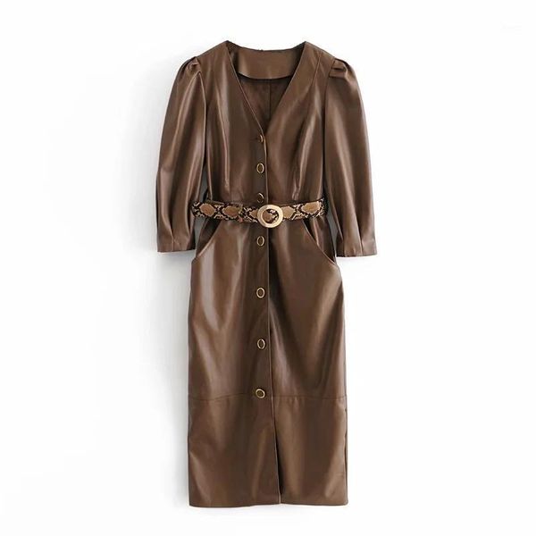 streetwear pu leather dress women v neck chic midi dress with belt puff sleeve stylish brown color lady straight dresses1, Black;gray
streetwear pu leather dress women v neck chic midi dress with belt puff sleeve stylish brown color lady straight dresses1, Black;gray