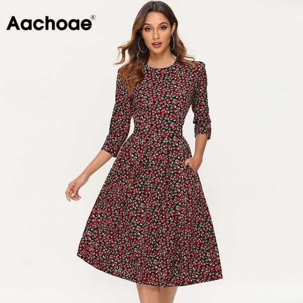 aachoae printed dress for women vintage three quarter sleeve draped dress autumn round neck a-line midi dresses vestido y200805, Black;pink
aachoae printed dress for women vintage three quarter sleeve draped dress autumn round neck a-line midi dresses vestido y200805, Black;pink