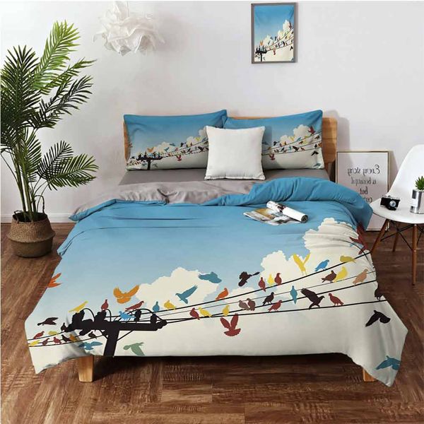 animal theme silhouettes of colorful birds roosting on telegraph wires patternbedding 3-piece set
animal theme silhouettes of colorful birds roosting on telegraph wires patternbedding 3-piece set