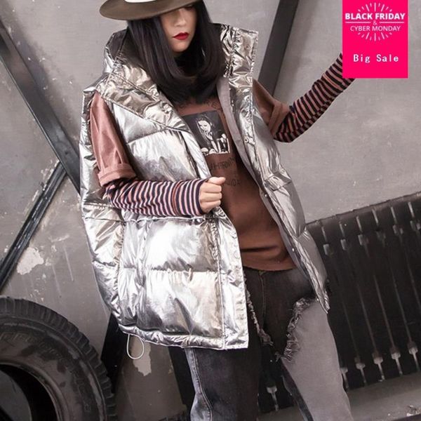 women's vests 2021 autumn winter women hooded bright surface down cotton vest coat solid color wild loose bread clothing jacket outwear, Black;white
women's vests 2021 autumn winter women hooded bright surface down cotton vest coat solid color wild loose bread clothing jacket outwear, Black;white