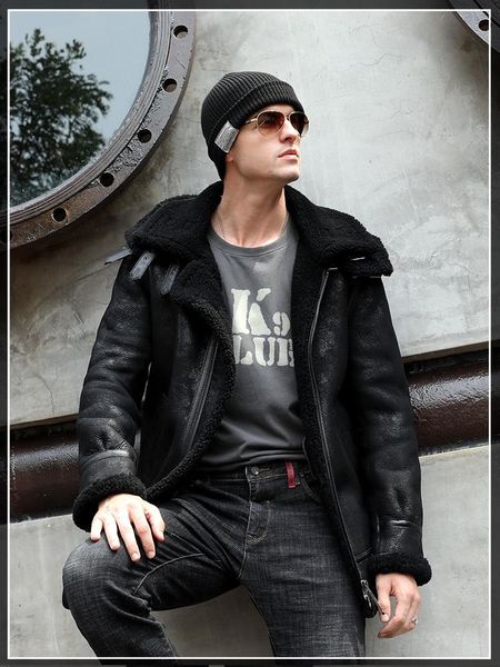 men's leather & faux real genuine jacket men hooded winter sheepskin coat vintage wool fur coats jackets kj3295, Black
men's leather & faux real genuine jacket men hooded winter sheepskin coat vintage wool fur coats jackets kj3295, Black