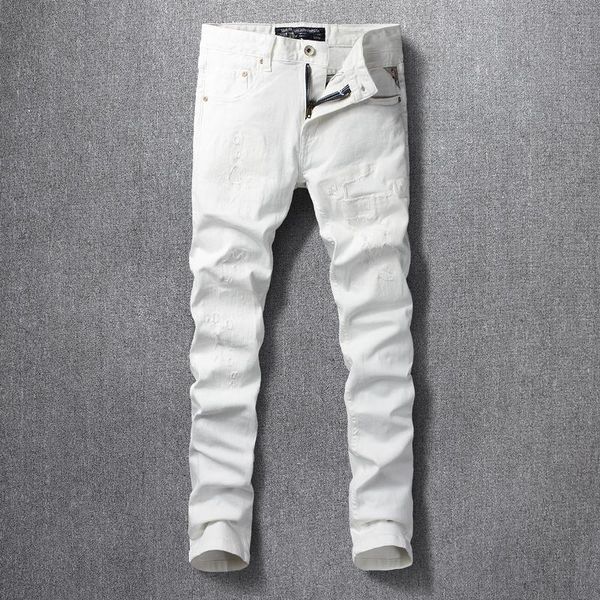 korean style fashion men jeans white color elastic slim fit ripped denim punk pants streetwear hip hop trousers, Blue
korean style fashion men jeans white color elastic slim fit ripped denim punk pants streetwear hip hop trousers, Blue