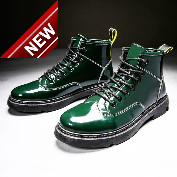 ins martin high leather men's middle short boots bright face trendy shoes casual green, Black
ins martin high leather men's middle short boots bright face trendy shoes casual green, Black