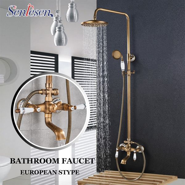 senlesen bathroom shower faucet antique brass w/ hand shower dual handle wall mount mixer tap 8" rainfall head para bathroom 1011
senlesen bathroom shower faucet antique brass w/ hand shower dual handle wall mount mixer tap 8" rainfall head para bathroom 1011