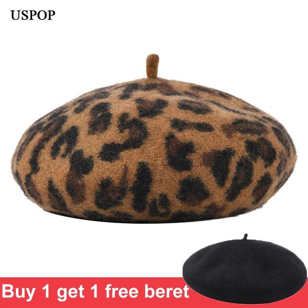 berets uspop warm wool hats women thick leopard female beret hat autumn winter, Blue;gray 
berets uspop warm wool hats women thick leopard female beret hat autumn winter, Blue;gray