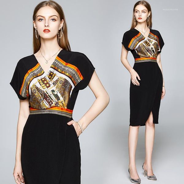 make new raglan sleeve splice split print gown v-neck acetate satin dress1, Black;gray
make new raglan sleeve splice split print gown v-neck acetate satin dress1, Black;gray