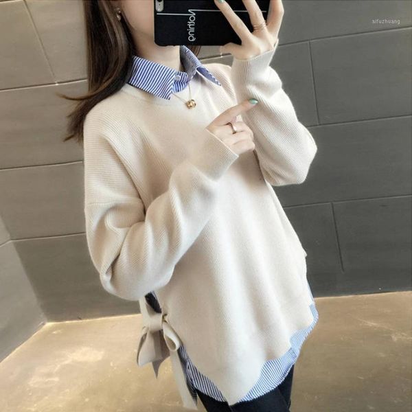 2020 autumn sweater women two pcs suit set long sleeve blouse shirt women + casual striped patchwork blouses loose s1, White
2020 autumn sweater women two pcs suit set long sleeve blouse shirt women + casual striped patchwork blouses loose s1, White