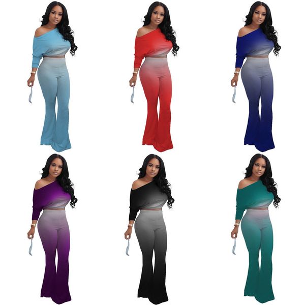 oblique shoulder long sleeve crop flared trousers pants gradient fashion tracksuit two piece sports outfits women h2203, White
oblique shoulder long sleeve crop flared trousers pants gradient fashion tracksuit two piece sports outfits women h2203, White