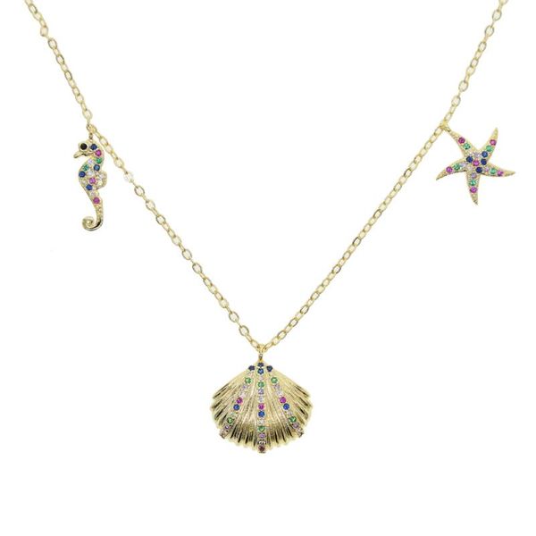 summer new fashion cute sea horse starfish shell pendant necklace for women girl charm gold green colorful cz delicate jewelry, Golden;silver
summer new fashion cute sea horse starfish shell pendant necklace for women girl charm gold green colorful cz delicate jewelry, Golden;silver