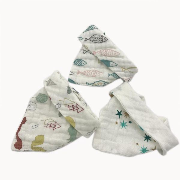 3pcs/lot Bandana Bib Set 100% Natural Cotton Muslin 3 Piece Teething Bib, Mix 3 Colors