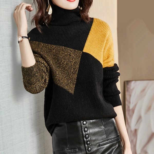 2021 new batwing sleeve knitted turtleneck women autumn winter geometry collision color streetwear casual pullover sweater m3zp, White;black
2021 new batwing sleeve knitted turtleneck women autumn winter geometry collision color streetwear casual pullover sweater m3zp, White;black