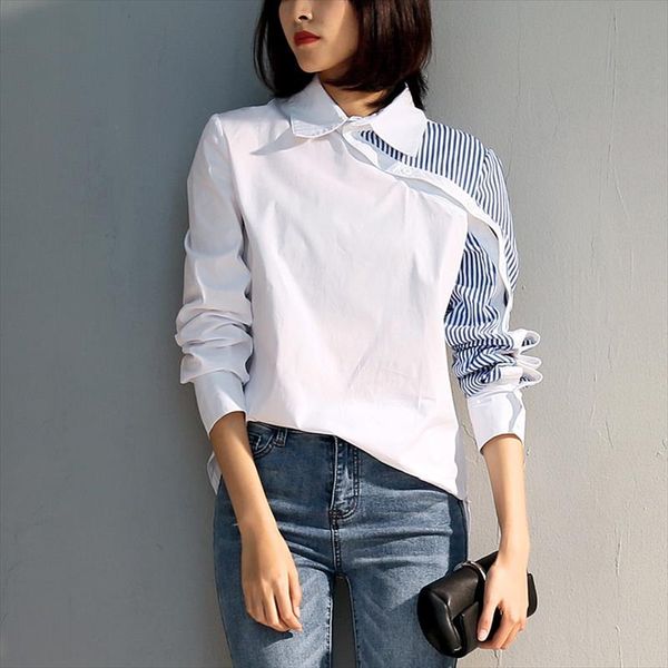 2019 spring new design irregular women blouse and shirts patchwork striped office lady casual slim shirts outwear, White
2019 spring new design irregular women blouse and shirts patchwork striped office lady casual slim shirts outwear, White