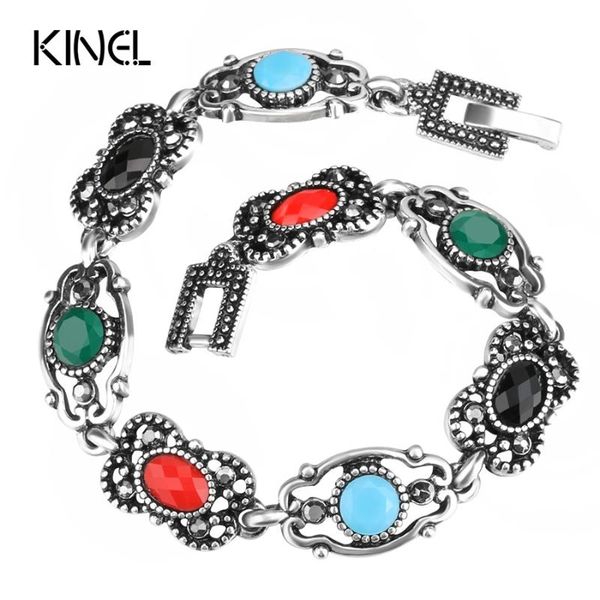 kinel classic ethnic antique silver color bracelets nice vintage women 's bracelets fashion jewelry crystal flower bracelet, Black
kinel classic ethnic antique silver color bracelets nice vintage women 's bracelets fashion jewelry crystal flower bracelet, Black