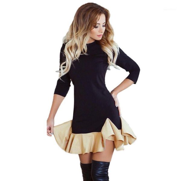 women's dresses autumn dress for women women o-neck stitching tight ruffle evening party dress half sleeve mini #lr41, Black;gray 
women's dresses autumn dress for women women o-neck stitching tight ruffle evening party dress half sleeve mini #lr41, Black;gray